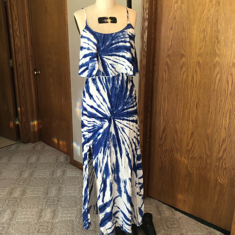 Tie dye maxi dress with ruffle and slit